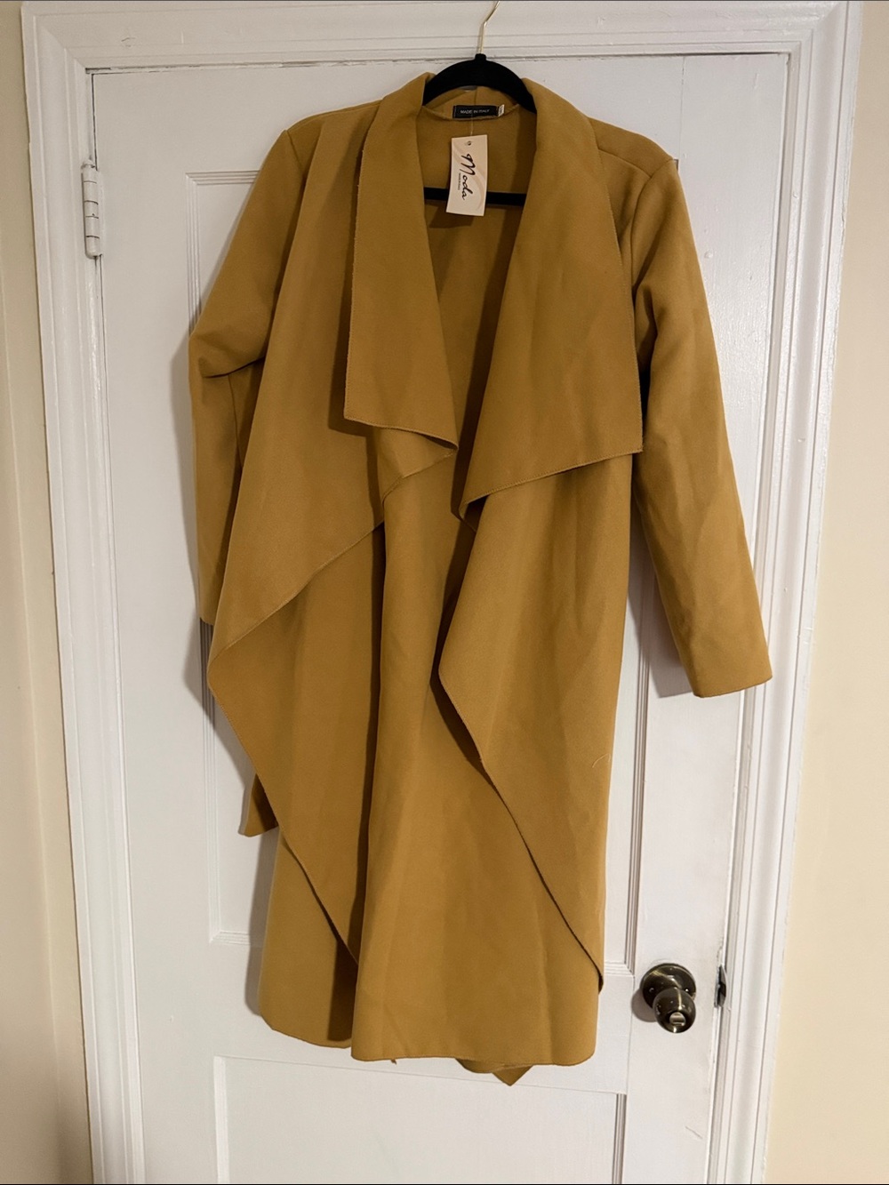 Studio M Mustard Asymmetrical Draped Open-Front Coat